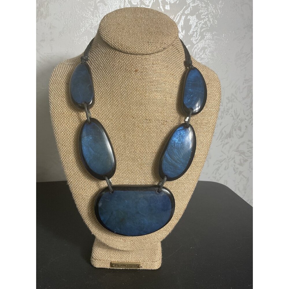 Chunky Blue Statement Necklace With Black Cord & Adjustable Lobster Clasp